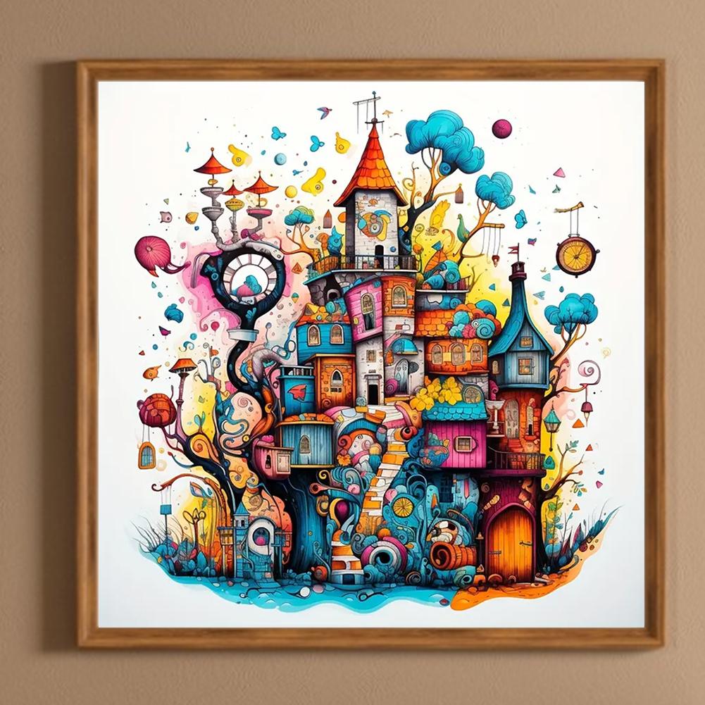 5D DIY Полная круглая дрель Алмазная картина Красочный дом Абстрактная серия Декор