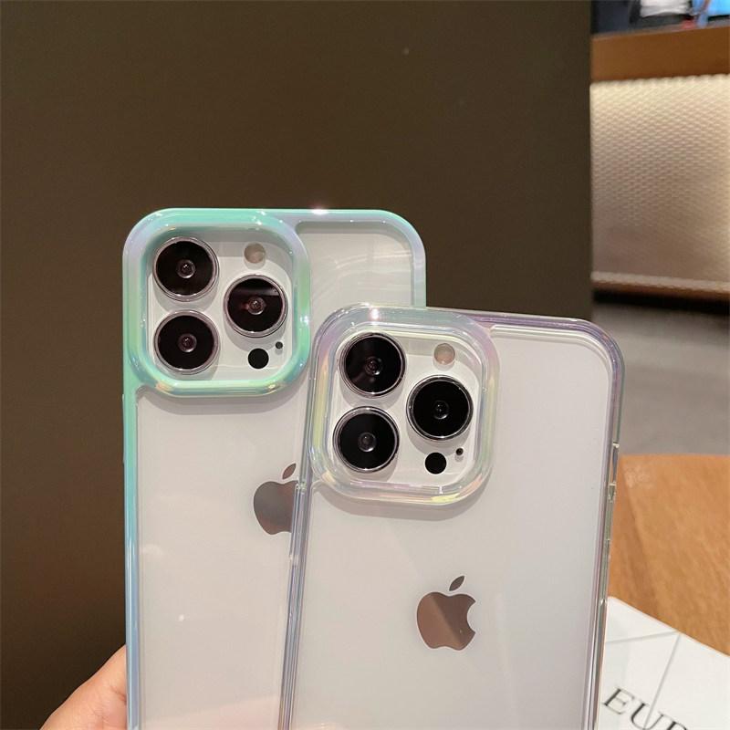 Роскошный прозрачный чехол для телефона INS Dazzling Rediation Frame Macaroon Color для iPhone 15 14 11 12 13 Pro Max Plus с задней крышкой