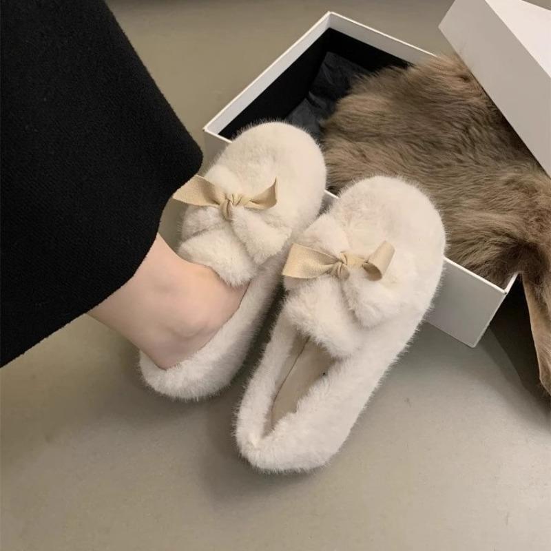 Mao Mao Shoes Women Wear One Pedal Doudou Shoes New Autumn and Winter Warm Plush Cotton Shoes Flat-soled Cotton Ladyshoes
