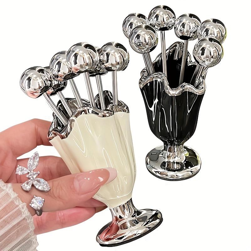High-looking Stainless Steel Fruit Forks, Home Use, Light Luxury, Youngsters's Safety Small Fork Set, Storage Jar, Dessert Fruit Picks