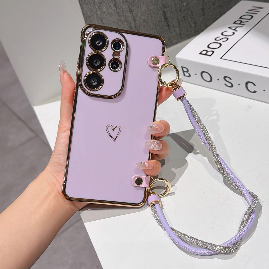 Подходит для Samsung S26Ultra продвинутый индукционный plating любовь чехол для мобильного телефона A57 витой ручной ремешок A56 всестороннее силиконовое мягкое