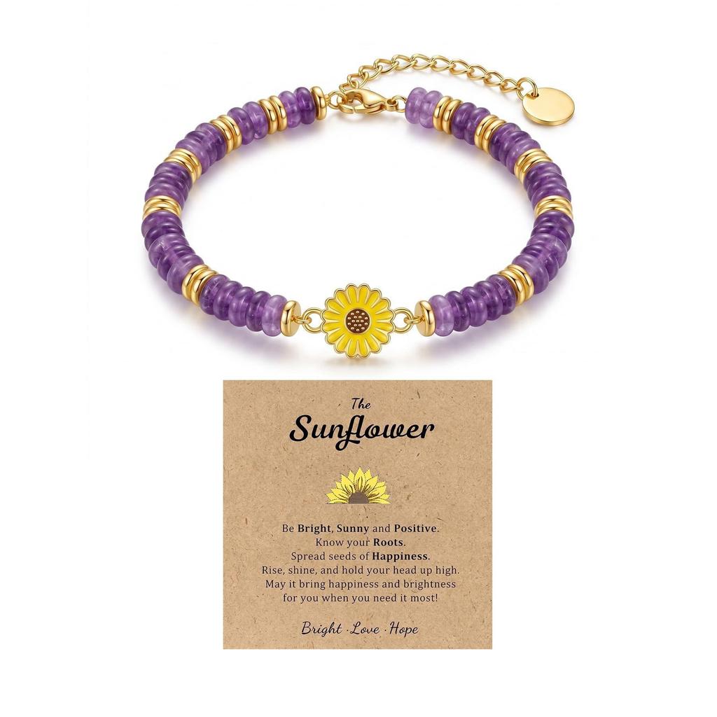 European and American new sunflower natural stone beaded bracelet adjustable light luxury high-end exquisite simple gift hand