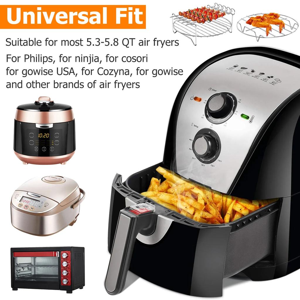 2 шт. Аксессуары для электрической фритюрницы Air Fryer из нержавеющей стали 430, двухслойная решетка для гриля, паровая решетка для фритюрницы Air Fryer