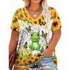 Женская яркая летняя футболка с 3D принтом подсолнуха, бабочки, лягушки, повседневный топ с V-образным вырезом и коротким рукавом, лето