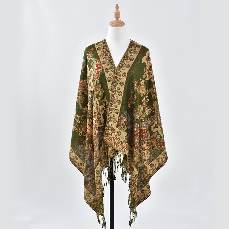 Ethnic Style Cashew Flower Polyester Long Scarf Retro Tassel Embroidered Cheongsam Scarf Travel Shawl Headscarf