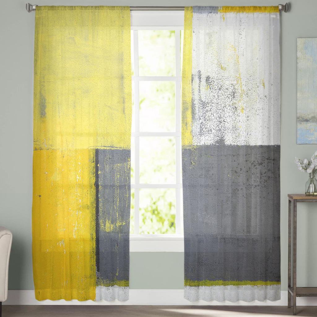 Стиль масляной живописи абстрактный геометрический желтый тюль оконная занавеска прозрачные занавески для гостиной домашний декор драпировка панель