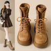 [Fanfuna] Retro Thick-soled Heightening Fashion Boots for Women's Autumn 2025 New Fashion Lace-up Versatile Short Boots