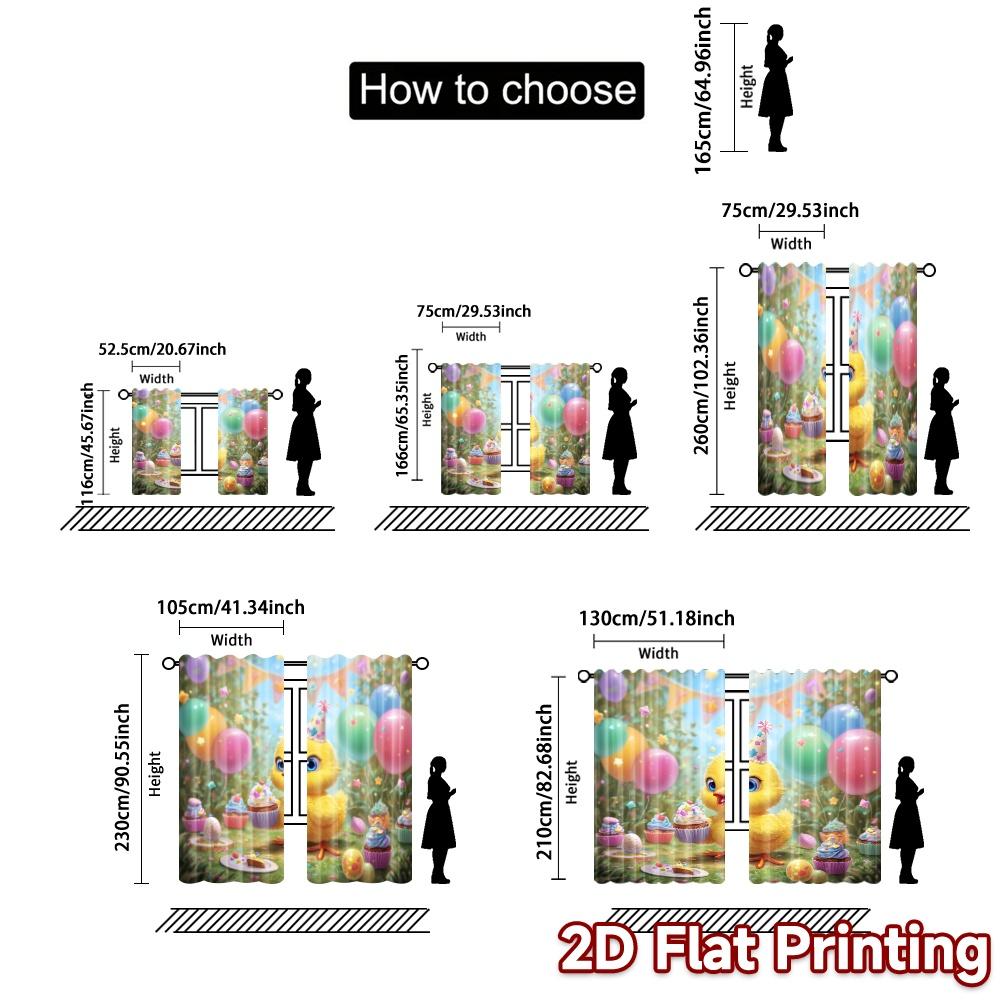 2pcs, 2D FLAT PRINTING Curtains (Without Rod) PartyChickFest Popular Fashionable Curtains Yarn Curtains All Seasons Decorative