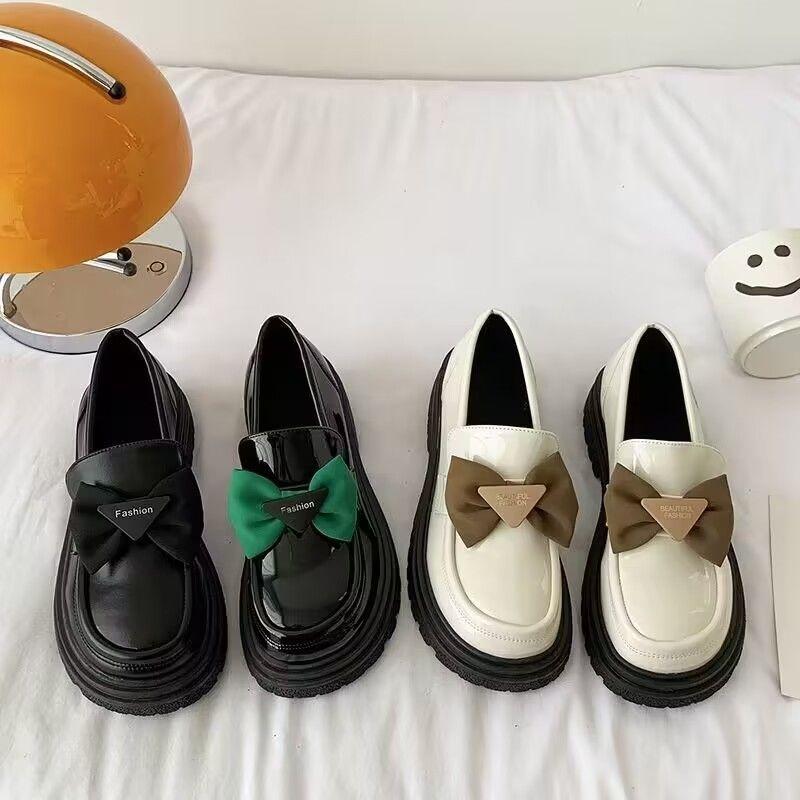 Японские мокасины jk с одной педалью и бантом осенью 2024 года, новые кожаные туфли с толстой подошвой для женщин в британском стиле