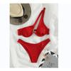 2024 Luxury Two Pieces Solid Patchwork Underwire Push Up One Shoulder Cut Out Beachwear Swimwear Biqunis Brazilian Thong Bikini
