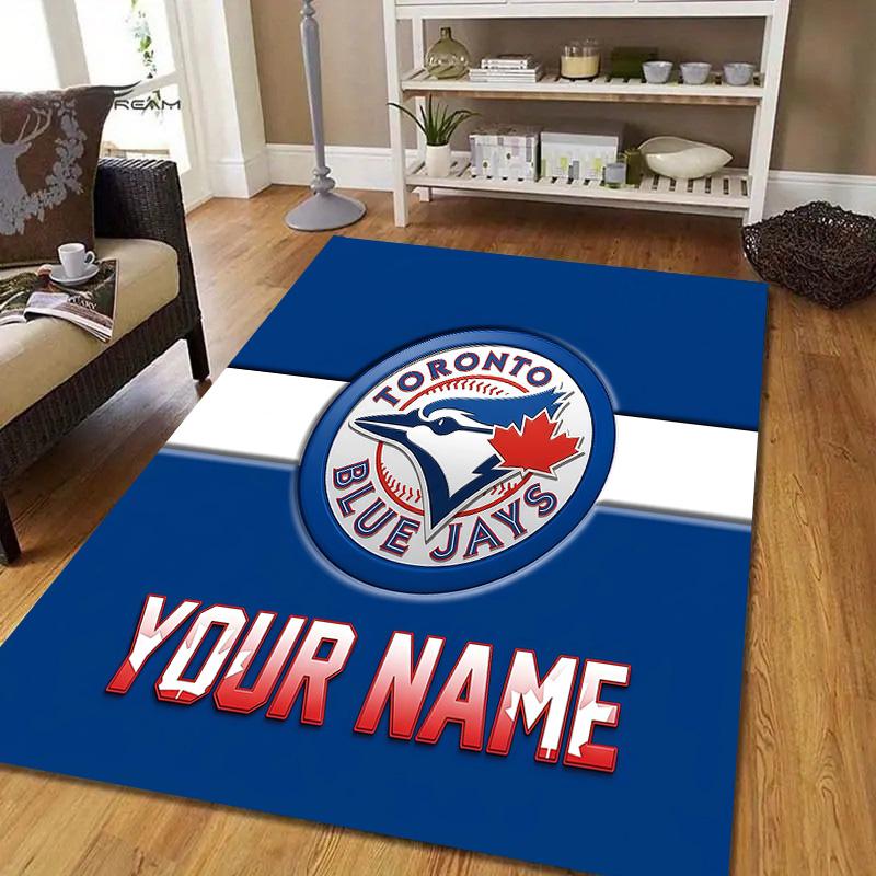 Custom Name Toronto Blue Jays2 Flannel Pattern Square Carpet,Area Rug,Carpet Rug for Living Room Bedroom Sofa Playroom Decor,Non-slip Floor Mat