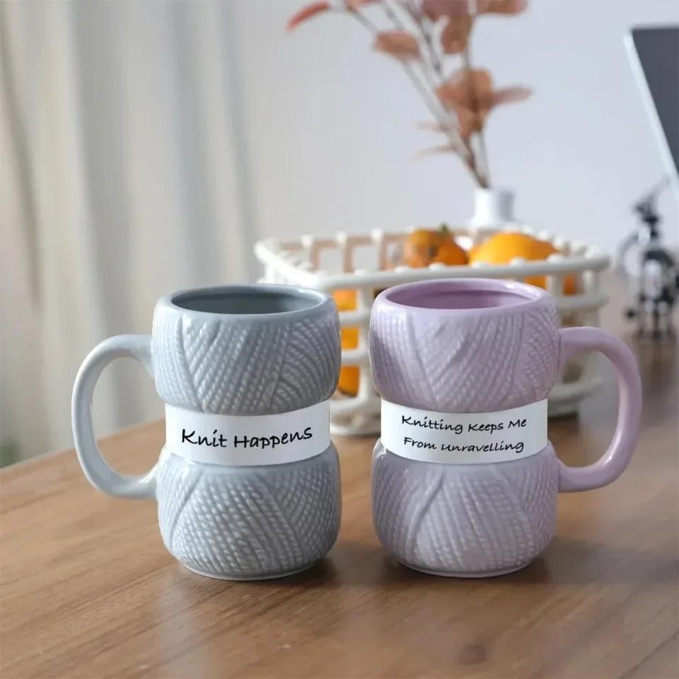 Hot Knit Style Ceramic Coffee Mug Coffee Cup, Colorful Yarn Ball Mug, Tea Cup Gift, Summer and Winter Drinkware, Kitchenware