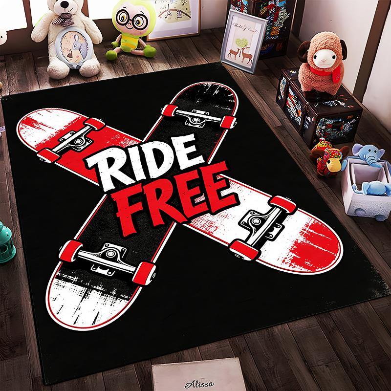 Ride Free Skateboard Design Black Carpet for Living Room Decor Suitable for use as an anti-slip for living room bedroom sofas
