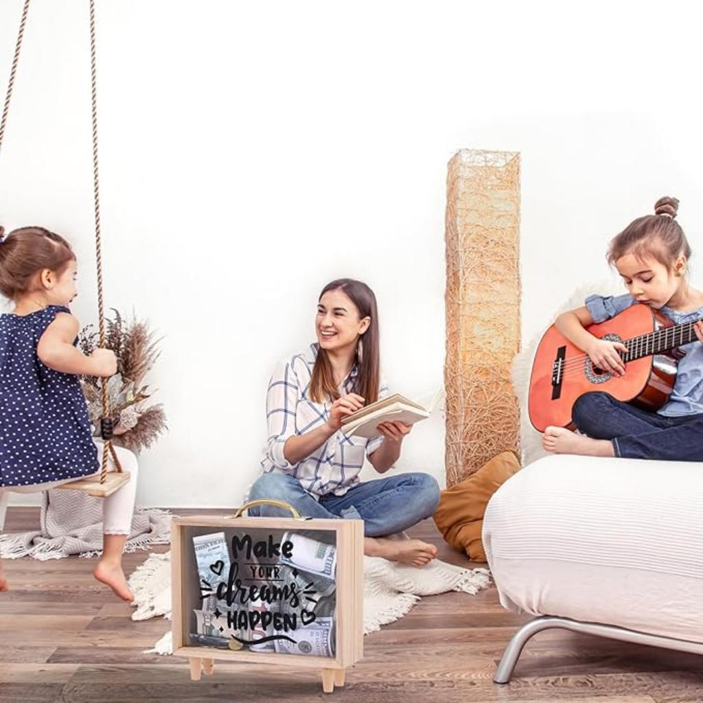 Ящик для хранения денег на время отпуска, декоративная копилка для денег, чемодан, деревянная копилка для денег, для взрослых, для отпуска, свадьбы