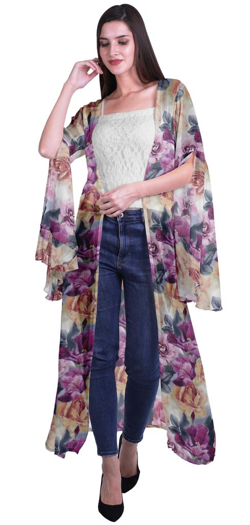 Moomaya Пляжная накидка с открытым передом из принтованного жоржета и разрезами на рукавах