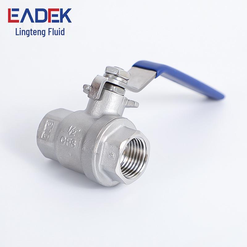 304 Stainless Steel Two-Piece Ball Valve with Internal Thread for Water Pipes, Available in 1/2" and 3/4" Sizes.