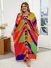 Red Plus Size Women's Kaftan Beach Short Sleeved Long Dress Bohemian Robe Swimsuit Cover-up Homewear Beach Wear Q1594
