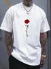 Summer Fashion Men's Round-neck Short-sleeved 100 Pure Cotton T-shirt with Red Rose Print Casual Sportswear
