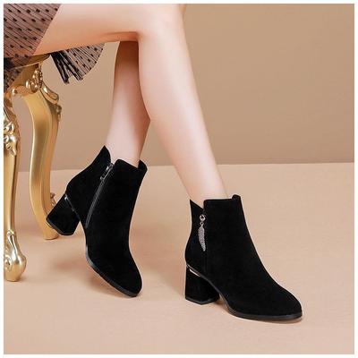 Женские замшевые ботильоны 2025 - Массивный каблук, Мягкая подошва, Увеличивающие рост