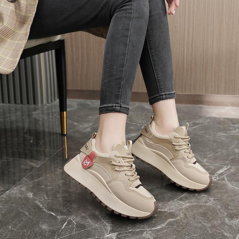 New Small White Shoes for Women Spring and Summer Thick Sole Height-enhancing Casual Women's Shoes Breathable Round Toe and Sports-resistant