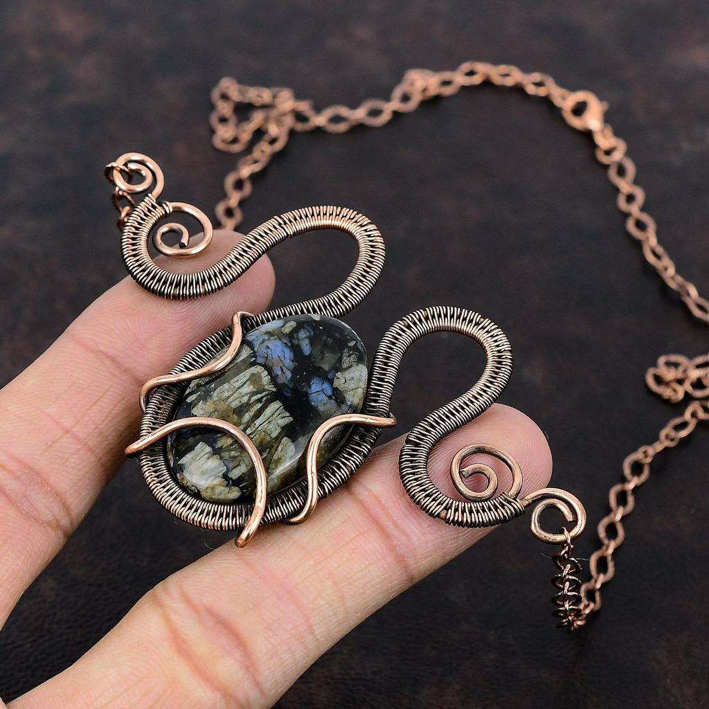 Ожерелье Que Sera, ожерелье из медной проволоки, ожерелье из натурального драгоценного камня, регулируемое ожерелье ручной работы, ювелирные изделия из медной проволоки, свадебный подарок