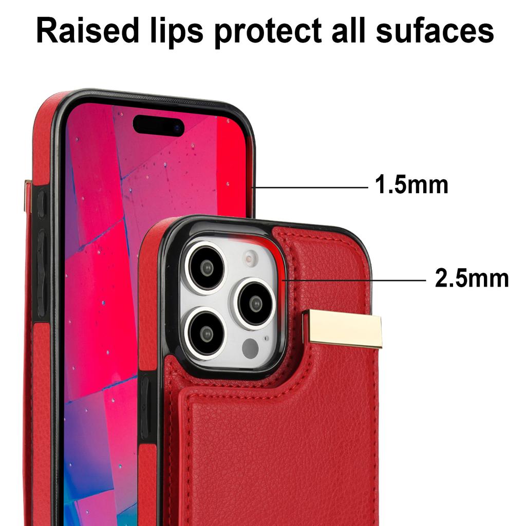 For iPhone 16 Pro Case TPU+PU Leather Hardware Decor Phone Cover with Card Holder