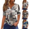 Women's Fashion Casual Geometric Printed T-Shirt V-Neck Short Sleeve Button Top