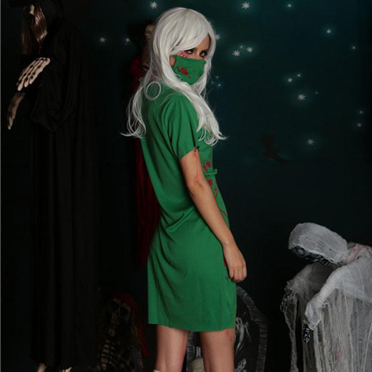 Хэллоуин Кровавый Террор Зомби Костюмы Медсестры Сексуальное Зеленое Платье Для Косплея «Ходячие мертвецы» + Муфелька для рта
