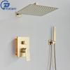 POIQIHY Brushed Golden Shower Faucets Wall Mount Concealed Shower Set Rainfall Bath Shower Mixers 2 Ways Bathroom Mixer Tap