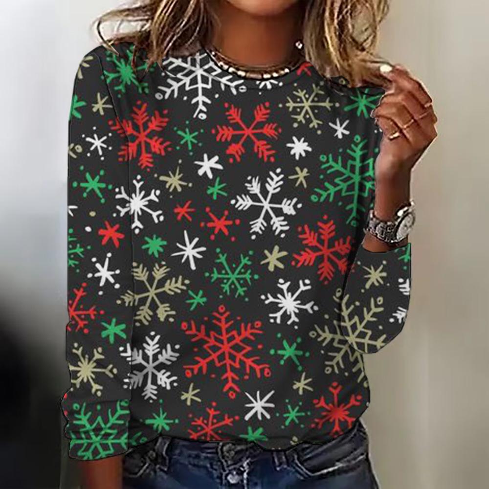 Летний топ с круглым вырезом и 3D рождественским принтом, модные и повседневные женские футболки с длинными рукавами