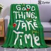 Good Things Take Time Cartoon Anime Print Flannel Blanket Soft Warm Throw for Kids Bedroom Sofa Bed Christmas Office Car