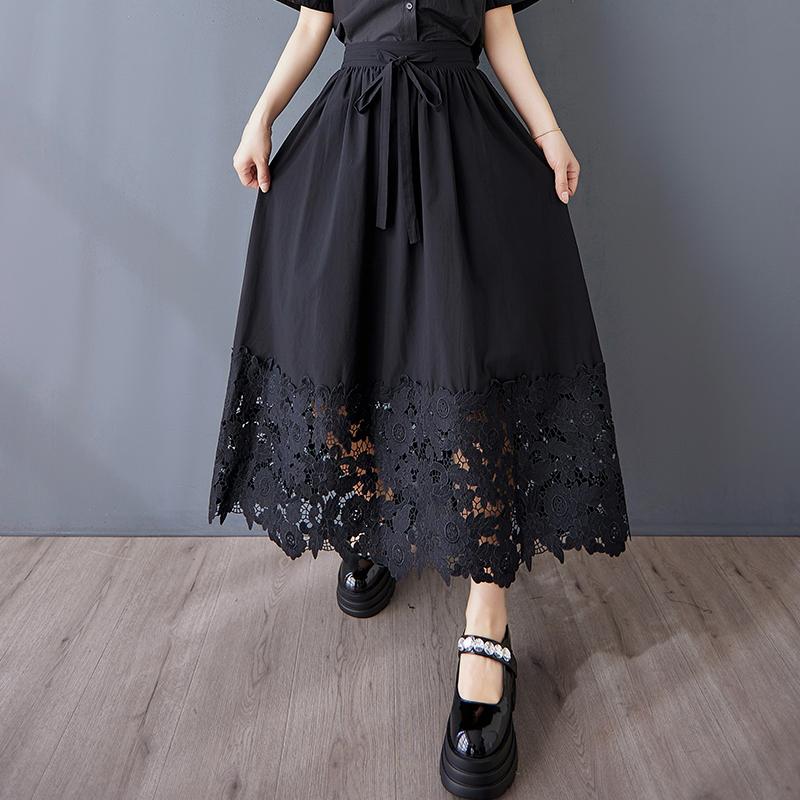Dimanaf 2025 Женские летние юбки больших размеров Винтажные эластичные плиссированные элегантные кружевные юбки Новые с высокой талией