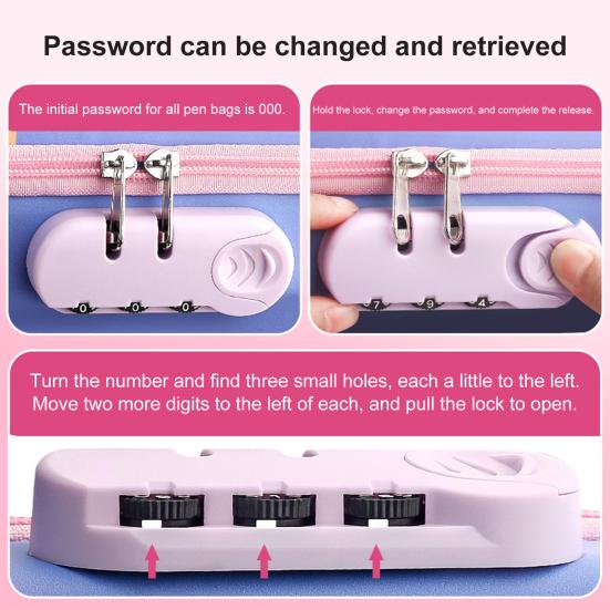 Сумка-карандаш, двухслойная 3D-печать, гладкая двойная молния, дизайн с паролем, милый узор кролика, компактная коробка для канцелярских принадлежностей с ручкой, ежедневное использование