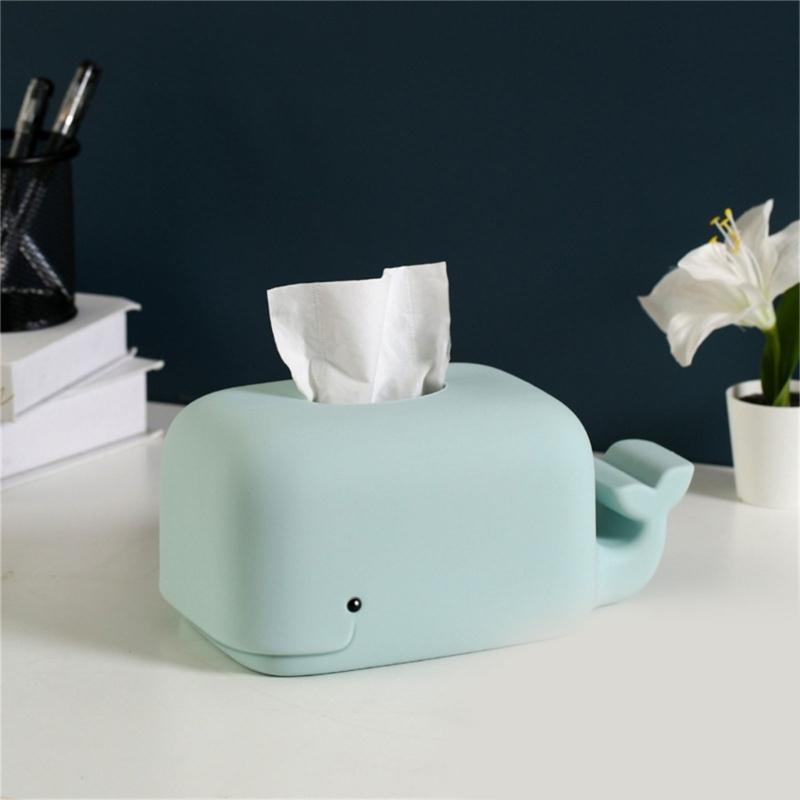 Whale Shaped Tissue Box Cover Silicone Napkin Holder Large Capacity Paper Towel Container for Home Office Apartment