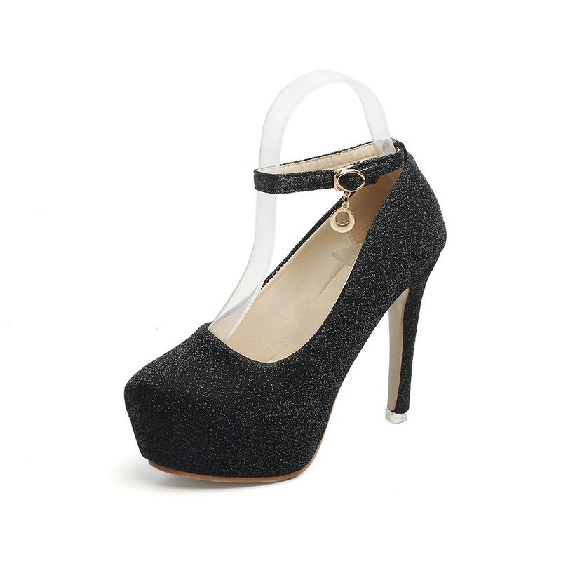 Модные свадебные туфли женские туфли на высоком каблуке женские туфли-лодочки туфли невесты на платформе супер высокий каблук 12 см черный серебристый A2177