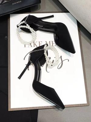 Женские туфли на высоком каблуке Модные туфли с неглубоким носком Черные сексуальные туфли с острым носком с бантом Элегантные удобные женские туфли-лодочки Zapatos 2024 новые