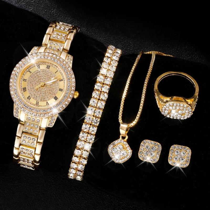 Watchwomen5Pcs Ladies Watch Set Diamond Watch Women'S Watch Fashion Roman Quartz Watch