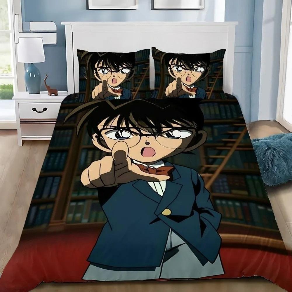 Anime Detective Conan Cartoon Bedding Set,Duvet Cover Bed Set Quilt Cover Pillowcase,King Queen Twin Size Boys Girls Adults