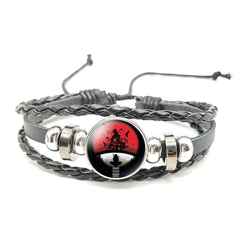 Браслет из черной многослойной кожи с камнем времени в стиле Наруто Мори