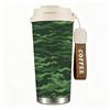 Green Camouflage Print Stainless Steel Insulated Coffee Tumbler Vacuum Sealed Travel Mug, Leakproof Reusable Cup for Outdoor Hiking