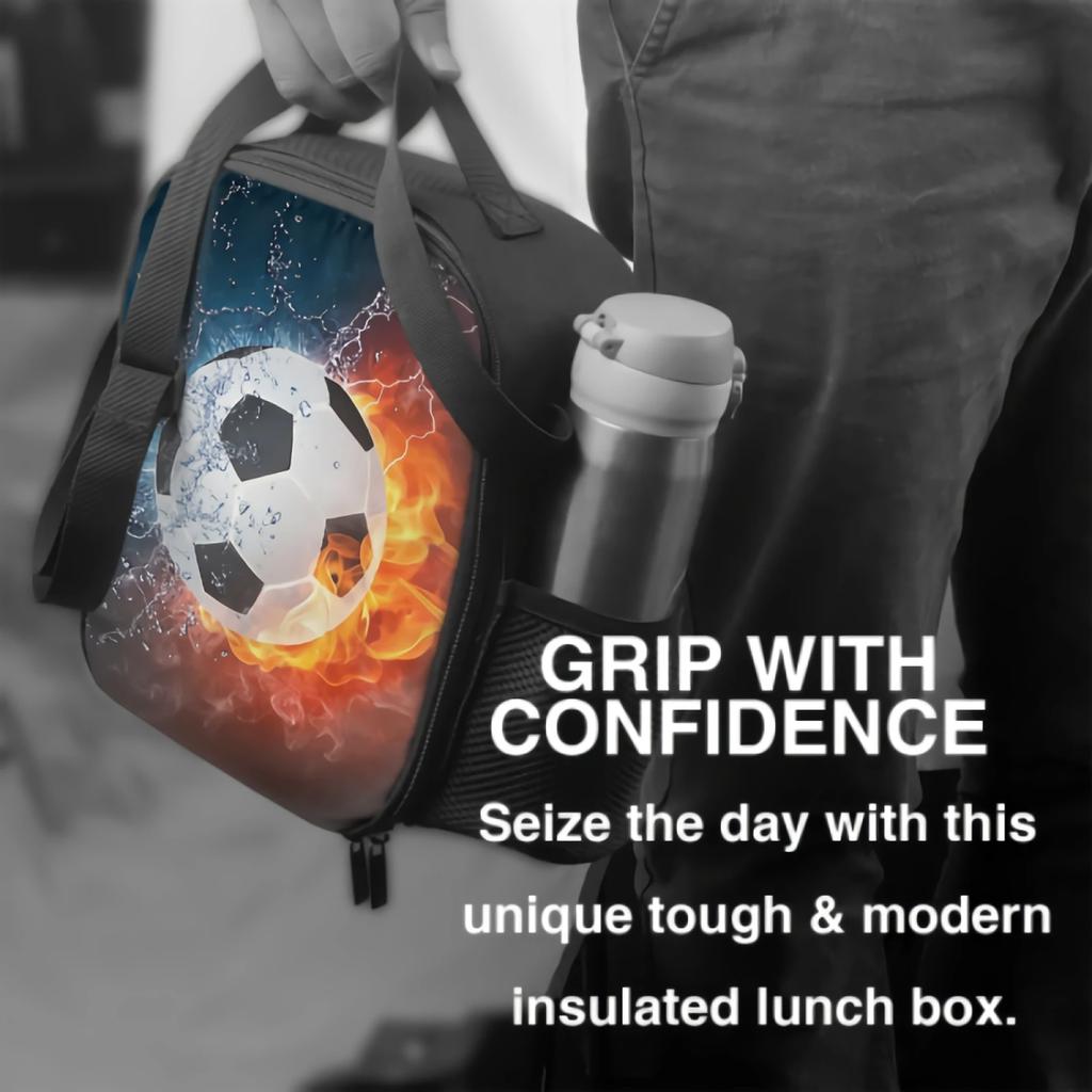 Футбольный мяч в огне и воде Изолированная сумка для ланча для школы, работы, пикника, футбола, спорта, сумка-тоут, контейнеры для ланча, сумка-холодильник