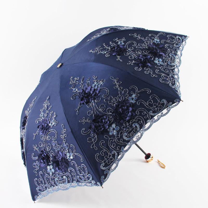Ins кружевной цветочный узор зонтик принцессы от дождя женский УФ-зонт для женщин ветрозащитный 3-складной зонт