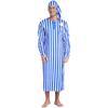 Мужская ночная рубашка с длинным рукавом в полоску и шапочкой для сна - Мягкая ткань, Свободный крой