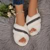 Glitter Cross Strap Faux Fur Slides Women 2025 Winter Warm Short Plush Slippers Comfort Non Slip Indoor Furry Slippers
