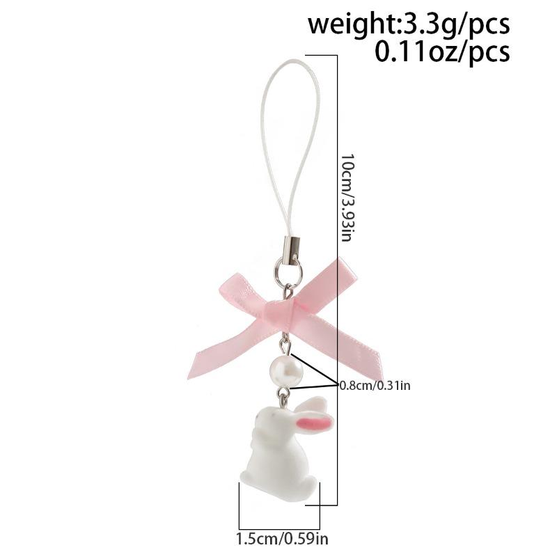 Fashion Sweet Y2K Girls Ribbon Bow Beaded Keychain Alloy Love Heart Star Rabbit Strawberry Pendant Pearls Glass Beads Chains Jewelry Accessories