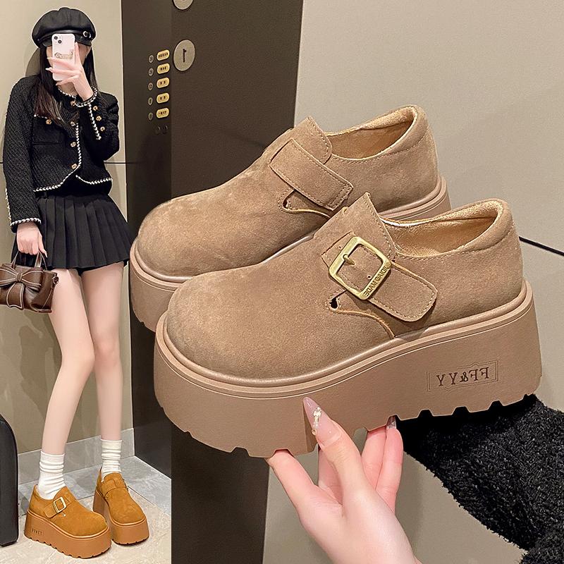 Fashion Pet-sized height-increasing thick-soled loafers 2025 autumn/Winter new style simple and versatile belt-buckle single shoes