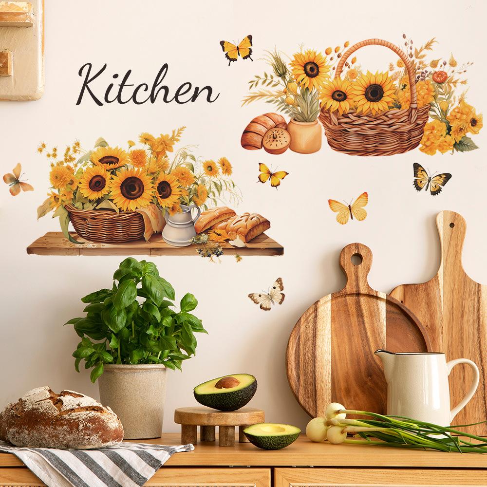 Наклейка на стену «Подсолнух с английской надписью» для кухни, столовой, домашнего декора