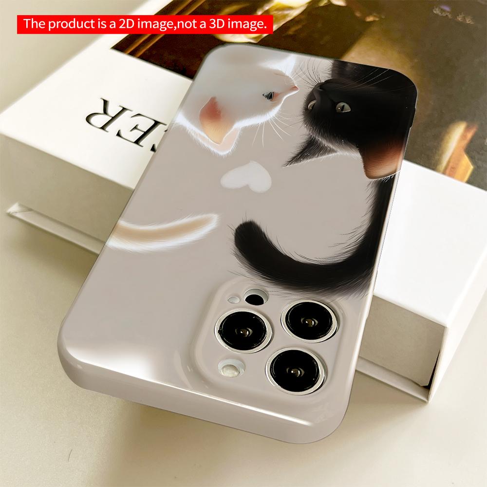 Black & White Cats Heart Tails All inclusive film hard phone case, compatible with iPhone 18 Pro Max 17 16 15 14 13 12 11
