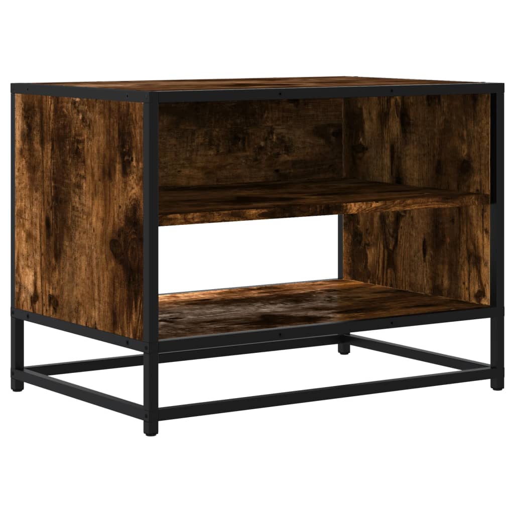 TV Stand Smoked Oak Finish 61 x 40 x 46 cm Engineered Wood and Metal