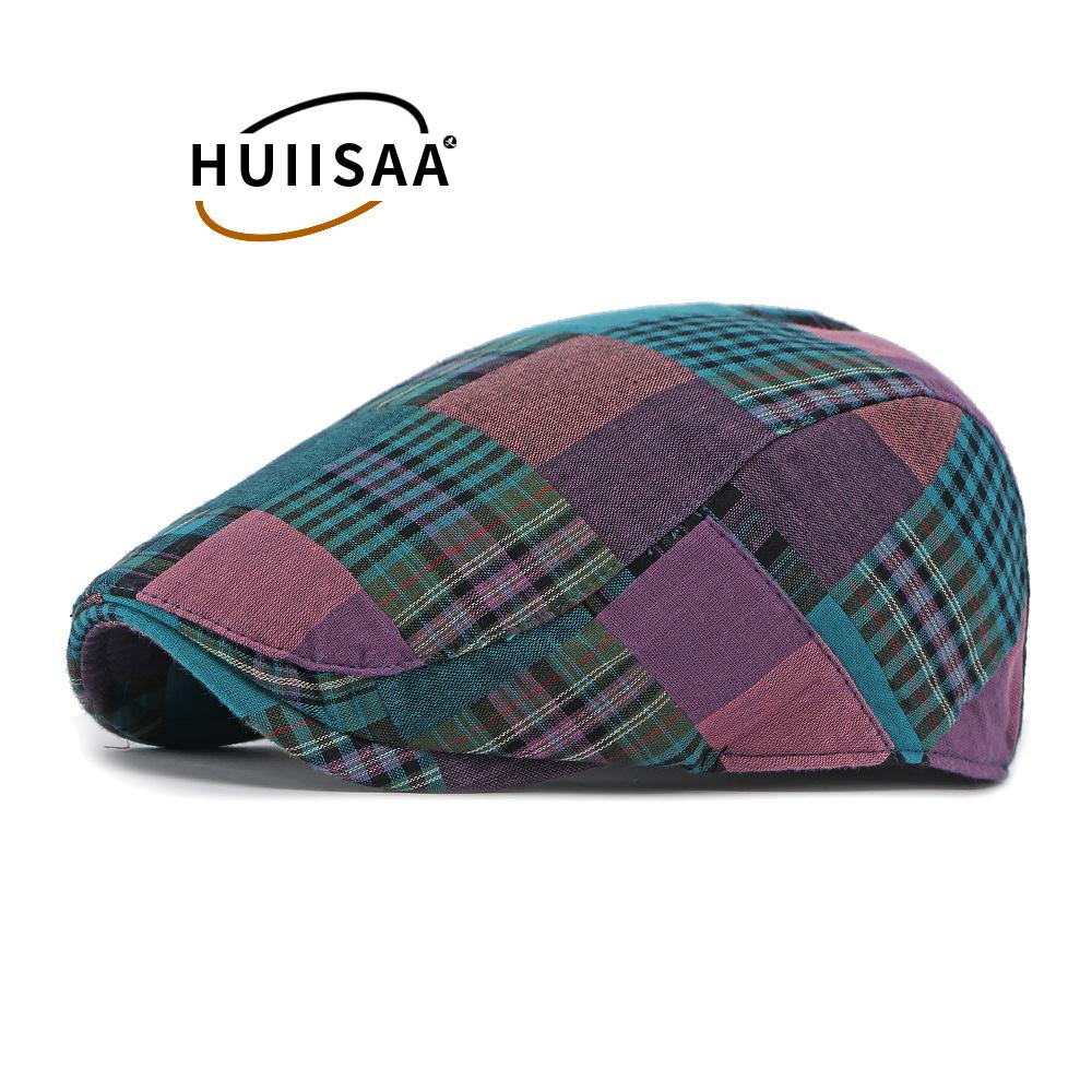 Vintage plaid splicing forward hat men's British newsboy hat plaid patchwork beret women's casual cap tide